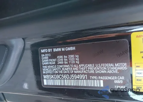 2013 BMW M3 from USA, damaged, VIN WBSKG9C56DJ594991